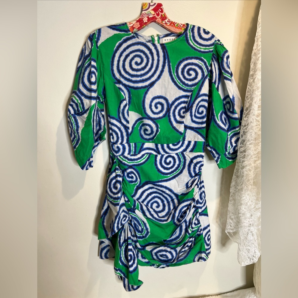 RHODE Green & Blue Spiral Mini Dress - Picture 3 of 9